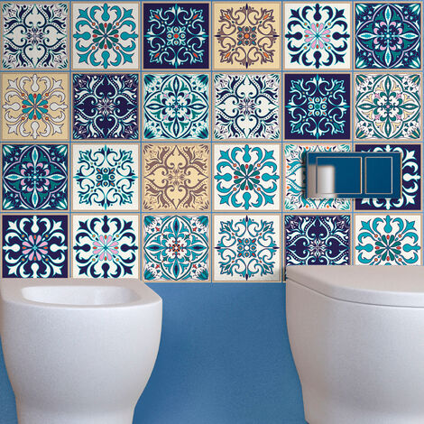 Sticker Mural Carrelage adhésif Cuisine Salle de Bain - 24 STICKERS CARRELAGES AZULEJOS LARISSA - 24stickers10x10cm (1/5)