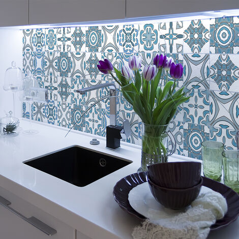 Sticker Mural Carrelage adhésif Cuisine Salle de Bain - 9 STICKERS CARRELAGES AZULEJOS ASHLEYA - 9stickers15x15cm (1/5)
