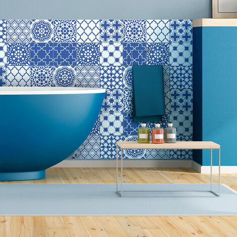15 Pièces Stickers Muraux Carrelage 3D Bleu Cristal – Autocollants Anti-Huile Motif Mosaïque Pour Cuisine Et Salle De Bain