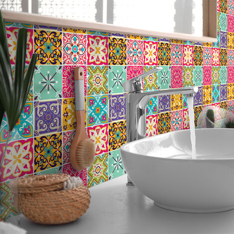 Sticker Mural Carrelage adhésif Cuisine Salle de Bain - 9 STICKERS CARREAUX DE CIMENT GIMINIANO - 9stickers15x15cm