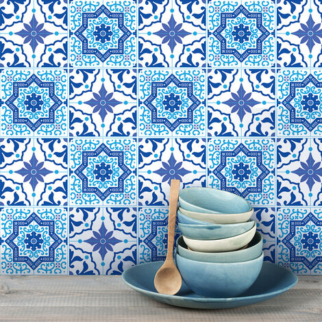 Sticker Mural Carrelage adhésif Cuisine Salle de Bain - 9 STICKERS CARREAUX DE CIMENT AZULEJOS JUAN PABLO - 9stickers15x15cm (1/5)