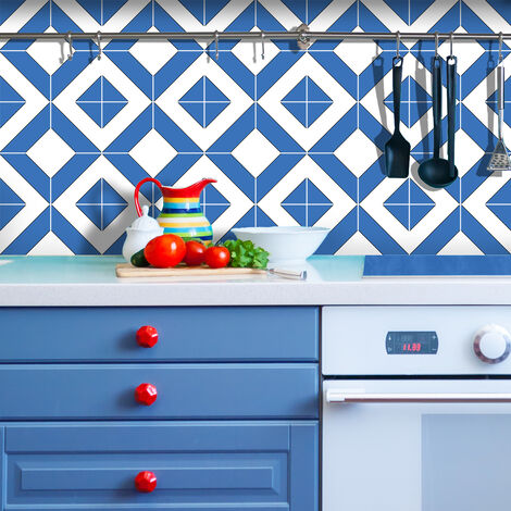 Sticker Mural Carrelage adhésif Cuisine Salle de Bain - 9 STICKERS CARREAUX DE CIMENT AZULEJOS FABIA - 9stickers15x15cm (1/5)