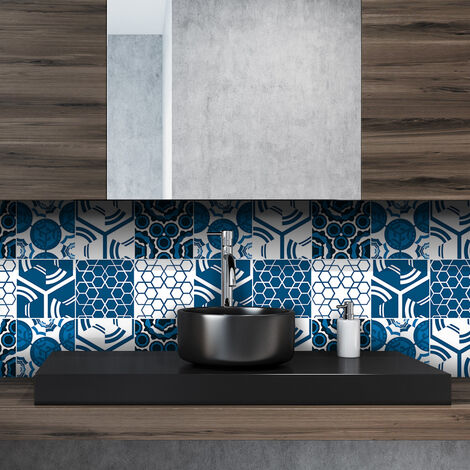 Sticker Mural Carrelage adhésif Cuisine Salle de Bain - 24 STICKERS CARREAUX DE CIMENT ETHNIQUE SAPPORO - 24stickers10x10cm (1/5)