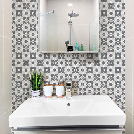 Sticker Mural Carrelage adhésif Cuisine Salle de Bain - 9 STICKERS CARREAUX DE CIMENT AZULEJOS NANCIA - 9stickers15x15cm (1/5)