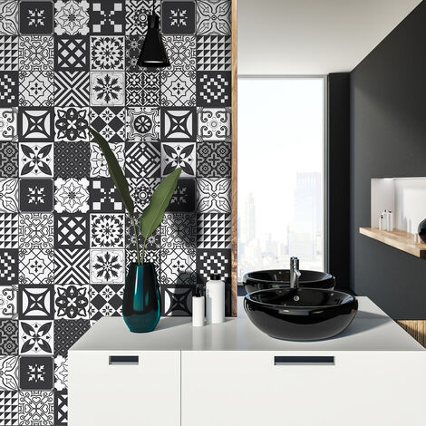 Sticker Mural Carrelage adhésif Cuisine Salle de Bain - 9 STICKERS CARREAUX DE CIMENT AZULEJOS NOLWENIA - 9stickers15x15cm (1/5)
