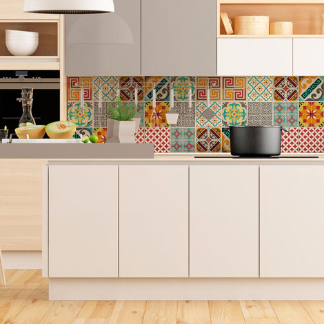 Sticker Mural Carrelage adhésif Cuisine Salle de Bain - 9 STICKERS CARREAUX DE CIMENT AZULEJOS VIOLETTA - 9stickers15x15cm (1/5)