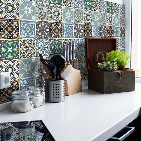 Sticker Mural Carrelage adhésif Cuisine Salle de Bain - 9 STICKERS CARRELAGES AZULEJOS SAN VITO - 9stickers15x15cm (1/5)
