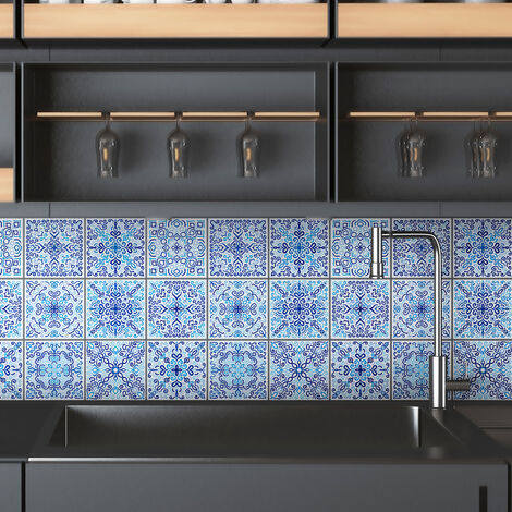 Sticker Mural Carrelage adhésif Cuisine Salle de Bain - 9 STICKERS CARRELAGES AZULEJOS SANTINO - 9stickers15x15cm (1/5)