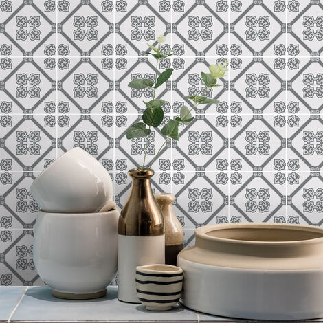 Sticker Mural Carrelage adhésif Cuisine Salle de Bain - 9 STICKERS CARREAUX DE CIMENT AZULEJOS LUZ - 9stickers15x15cm (1/5)