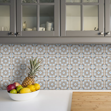 Sticker Mural Carrelage adhésif Cuisine Salle de Bain - 9 STICKERS CARREAUX DE CIMENT AZULEJOS CÉSARIO - 9stickers15x15cm (1/5)