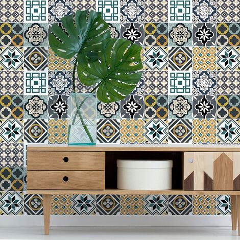 Sticker Mural Carrelage adhésif Cuisine Salle de Bain - 9 STICKERS CARREAUX DE CIMENT SANTIONI - 9stickers15x15cm (1/5)