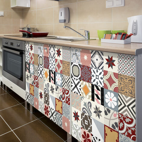 Stickers adhésif décoration Meuble - 30 STICKERS CARREAUX DE CIMENT MEUBLE AUTHENTIQUES HURIVIA - 30stickers15x15cm