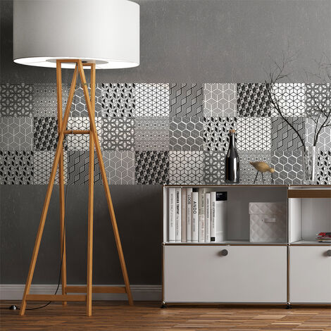Sticker Mural Carrelage adhésif Cuisine Salle de Bain - 9 STICKERS CARREAUX DE CIMENT SCANDINAVE FINLANDAIS - 9stickers15x15cm (1/5)