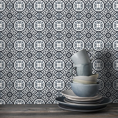 Sticker Mural Carrelage adhésif Cuisine Salle de Bain - 9 STICKERS CARREAUX DE CIMENT AZULEJOS NUNO - 9stickers15x15cm (1/5)