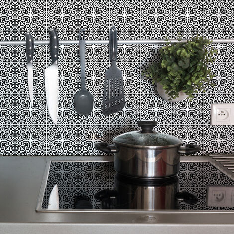 Sticker Mural Carrelage adhésif Cuisine Salle de Bain - 9 STICKERS CARREAUX DE CIMENT AZULEJOS KEVINA - 9stickers15x15cm (1/5)