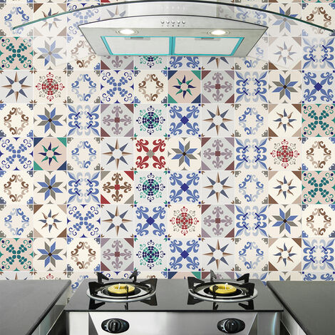 Sticker Mural Carrelage adhésif Cuisine Salle de Bain - 9 STICKERS CARREAUX DE CIMENT AZULEJOS OMBRIA - 9stickers15x15cm (1/5)