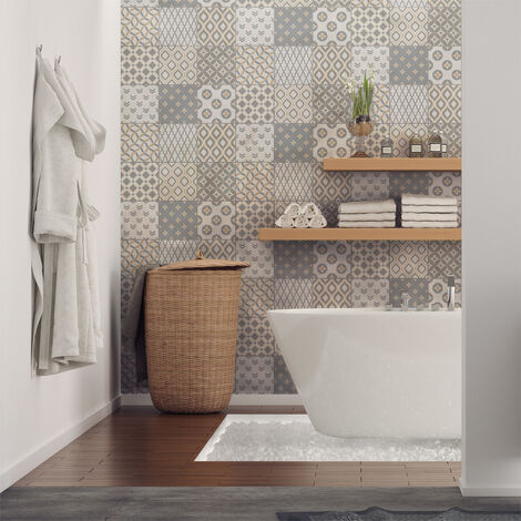 Sticker Mural Carrelage adhésif Cuisine Salle de Bain - 9 STICKERS CARREAUX DE CIMENT SCANDINAVE SAMTIDA - 9stickers10x10cm (1/5)