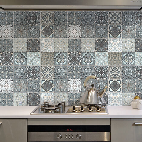 Sticker Mural Carrelage adhésif Cuisine Salle de Bain - 9 STICKERS CARREAUX DE CIMENT AZULEJOS HILARIO - 9stickers15x15cm (1/5)