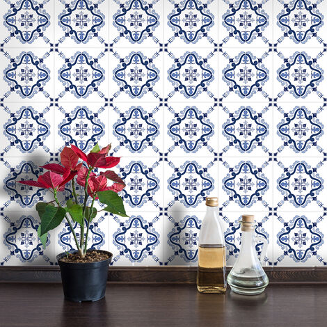 Sticker Mural Carrelage adhésif Cuisine Salle de Bain - 9 STICKERS CARRELAGES AZULEJOS AMELIA - 9stickers15x15cm (1/5)