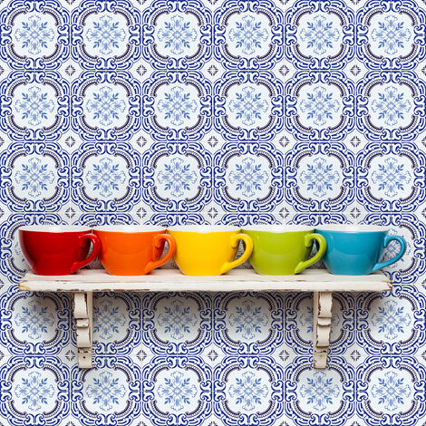 Sticker Mural Carrelage adhésif Cuisine Salle de Bain - 9 STICKERS CARREAUX DE CIMENT AZULEJOS JODI - 9stickers15x15cm (1/5)