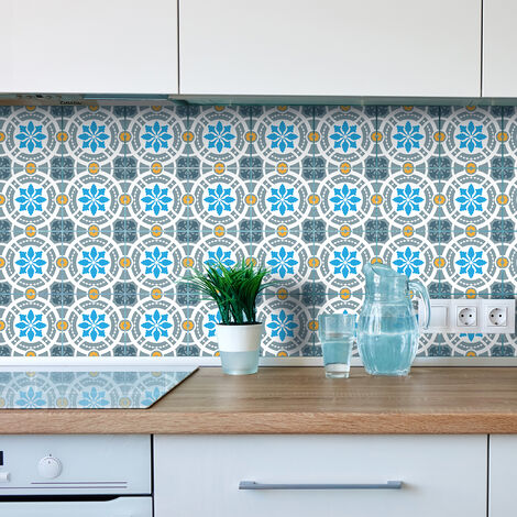 Sticker Mural Carrelage adhésif Cuisine Salle de Bain - 24 STICKERS CARREAUX DE CIMENT AZULEJOS ARRUDA - 24stickers10x10cm (1/5)