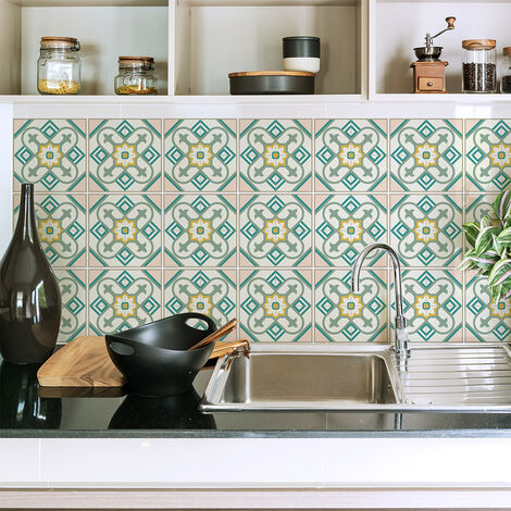 Sticker Mural Carrelage adhésif Cuisine Salle de Bain - 9 STICKERS CARREAUX DE CIMENT AZULEJOS NESA - 9stickers15x15cm (1/5)