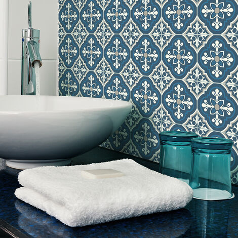 Sticker Mural Carrelage adhésif Cuisine Salle de Bain - 9 STICKERS CARREAUX DE CIMENT AZULEJOS RENO - 9stickers15x15cm (1/5)