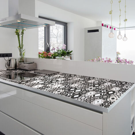 Sticker Mural Carrelage adhésif Cuisine Salle de Bain - 30 STICKERS CARREAUX DE CIMENT MEUBLE CARVALLO - 30stickers10x10cm (1/5)