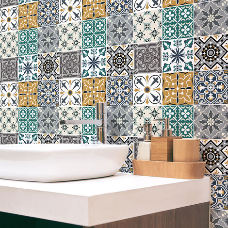 Stickers muraux - Sticker Mural Carrelage adhésif Cuisine Salle de Bain - 9 STICKERS CARRELAGES SYNENO - 9stickers10x10cm (1/5)