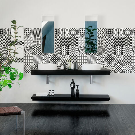 Sticker Mural Carrelage adhésif Cuisine Salle de Bain - 30 STICKERS CARREAUX DE CIMENT SCANDINAVE BELFAST - 30stickers10x10cm (1/5)
