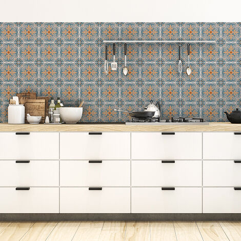 Sticker Mural Carrelage adhésif Cuisine Salle de Bain - 30 STICKERS CARRELAGES AZULEJOS CIRIACO - 30stickers10x10cm (1/5)