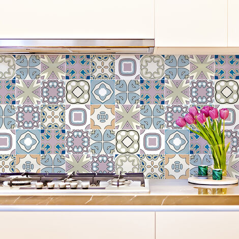 Sticker Mural Carrelage adhésif Cuisine Salle de Bain - 9 STICKERS CARREAUX DE CIMENT AZULEJOS LUIGO - 9stickers15x15cm (1/5)