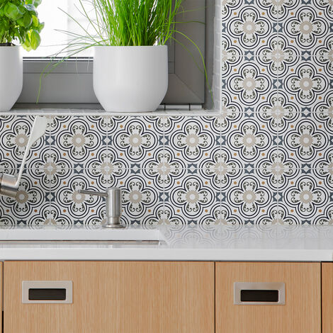 Sticker Mural Carrelage adhésif Cuisine Salle de Bain - 24 STICKERS CARREAUX DE CIMENT AZULEJOS GRACIANO - 24stickers10x10cm (1/5)
