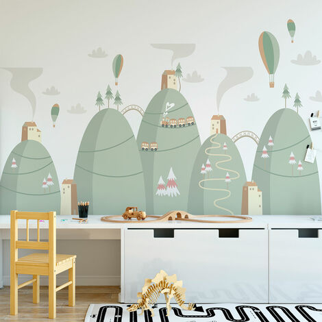 Stickers montagnes scandinaves montgolfières dans la ville 40 x 60 cm (1/5)