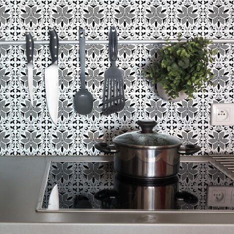 Sticker Mural Carrelage adhésif Cuisine Salle de Bain - 9 STICKERS CARRELAGES AZULEJOS FLUTINIA - 9stickers15x15cm (1/5)