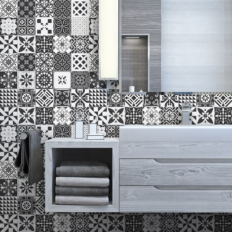 Sticker Mural Carrelage adhésif Cuisine Salle de Bain - 24 STICKERS CARREAUX DE CIMENT AZULEJOS ELODIO - 24stickers20x20cm