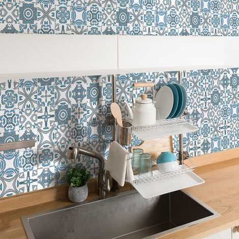 Sticker Mural Carrelage adhésif Cuisine Salle de Bain - 24 STICKERS CARREAUX DE CIMENT AZULEJOS TISIANO - 24stickers10x10cm (1/5)