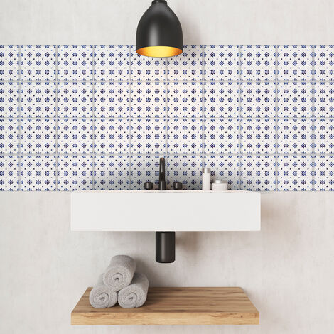 Sticker Mural Carrelage adhésif Cuisine Salle de Bain - 24 STICKERS CARREAUX DE CIMENT DELFT ESSEN - 24stickers10x10cm (1/5)