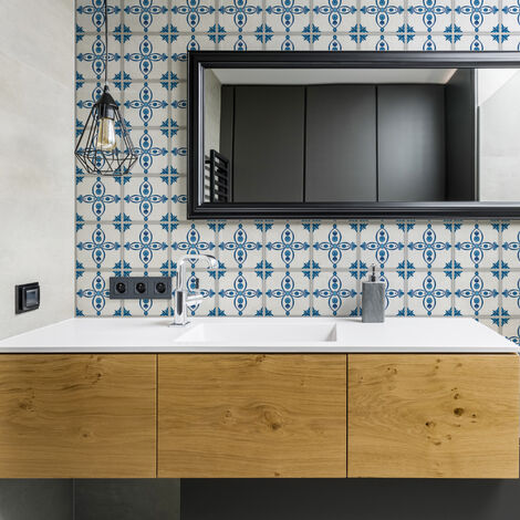 Sticker Mural Carrelage adhésif Cuisine Salle de Bain - 24 STICKERS CARREAUX DE CIMENT DELFT DORDRECHT - 24stickers10x10cm (1/5)