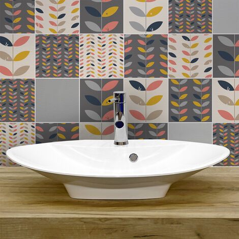 Sticker Mural Carrelage adhésif Cuisine Salle de Bain - 24 STICKERS CARREAUX DE CIMENT SCANDINAVE KALLAN - 24stickers10x10cm (1/5)