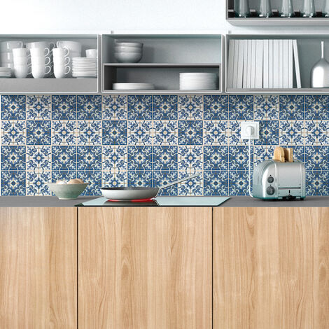 Sticker Mural Carrelage adhésif Cuisine Salle de Bain - 9 STICKERS CARRELAGES AZULEJOS TULLIA - 9stickers15x15cm (1/5)