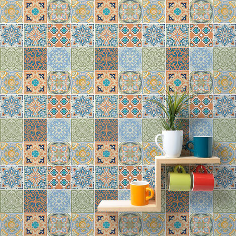 Sticker Mural Carrelage adhésif Cuisine Salle de Bain - 9 STICKERS CARRELAGES AZULEJOS SCOTINO - 9stickers15x15cm (1/5)