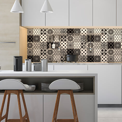 Sticker Mural Carrelage adhésif Cuisine Salle de Bain - 9 STICKERS CARRELAGES AZULEJOS CLASSIQUE NUANCE NOIR ET BLANC - 9stickers10x10cm (1/5)