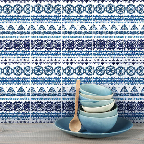 Sticker Mural Carrelage adhésif Cuisine Salle de Bain - 9 STICKERS CARREAUX DE CIMENT BOHÈME ONEIDA - 9stickers15x15cm (1/5)