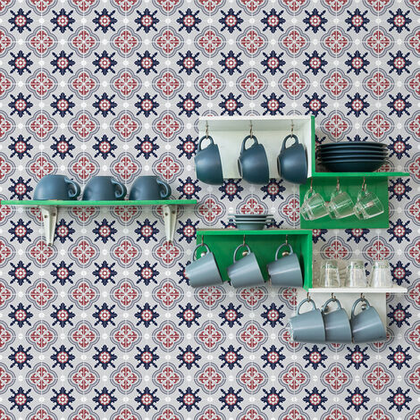 Sticker Mural Carrelage adhésif Cuisine Salle de Bain - 9 STICKERS CARRELAGES AZULEJOS EMANUELA - 9stickers15x15cm (1/5)