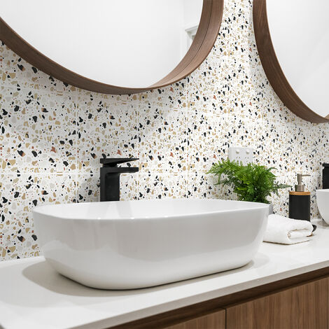 Sticker Mural Carrelage adhésif Cuisine Salle de Bain - 24 STICKERS CARRELAGES TERRAZZO PIANO - 24stickers20x20cm