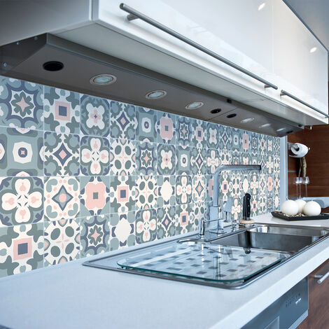 Sticker Mural Carrelage adhésif Cuisine Salle de Bain - 9 STICKERS CARREAUX DE CIMENT AZULEJOS GISELLE - 9stickers15x15cm (1/5)