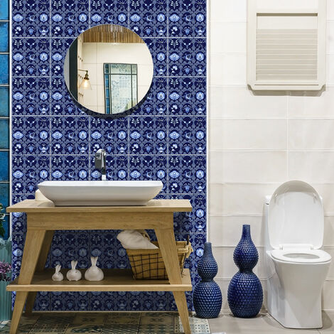 Sticker Mural Carrelage adhésif Cuisine Salle de Bain - 9 STICKERS CARREAUX DE CIMENT AZULEJOS ARTURO - 9stickers15x15cm (1/5)