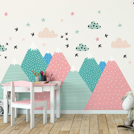 Stickers muraux enfants - Décoration chambre bébé - Autocollant Sticker mural géant enfant montagnes scandinaves VINEKA - 40x60cm (1/5)