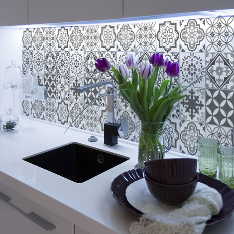 Sticker Mural Carrelage adhésif Cuisine Salle de Bain - 9 STICKERS CARREAUX DE CIMENT AZULEJOS SOLINA - 9stickers15x15cm (1/5)